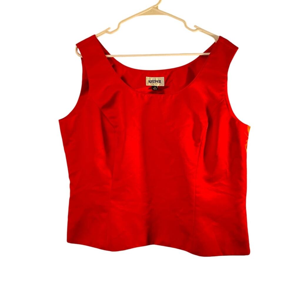 Kasper Red Sleeveless Blouse Women’s Size 18 Plus Tank Top Lined Side Zip
